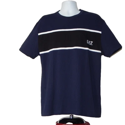 NWT Men’s EMPORIO ARMANI EA7 Cotton Blue T Shirt Color Block Embellished Size XL - Image 1 of 4