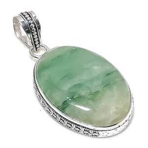 925 Sterling Silver Green Apatite Gemstone Handmade Jewelry Pendant 2.05" m401 - Picture 1 of 4