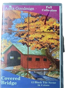 Covered Bridge Tile Scene Anita Goodesign Embroidery Design CD 99AGHD 12 Blocks - Picture 1 of 3