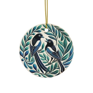 Keramik Elster Ornament, skandinavischer Stil Vögel und Laub Weihnachtsdeko - Bild 1 von 4