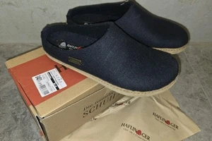 HAFLINGER Emils Wollfilz Pantoffel Gr. 40 Hausschuh Ledersohle Clog blau Neu - Bild 1 von 5