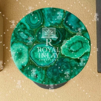 Стол из зеленого агата 15 дюймов | круглый полированный стол для акцентов с драгоценными камнями | натуральный кристалл - Изображение 1 из 4