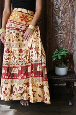 Boho Hippy Gypsy Red Yellow Animal Print Wrap Round Skirts Beach Cover Up Dress 