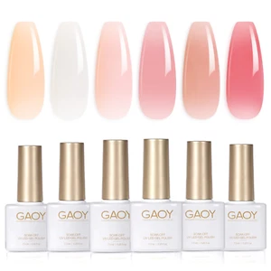 Milky White Jelly Nude Gel Nail Polish Set, 6 Transparent Colors Sheer Pink Oran - Picture 1 of 12