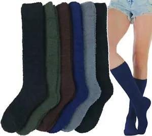Women's Pack of 6 Dark Colors Plush Knee High Socks - Size 09-11 - Picture 1 of 7