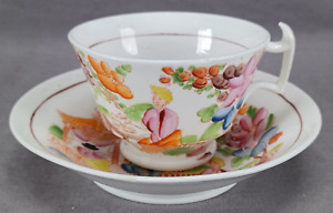 Antique British Chinoiserie Man in Pavilion Pattern Tea Cup & Saucer 1820-1830 C