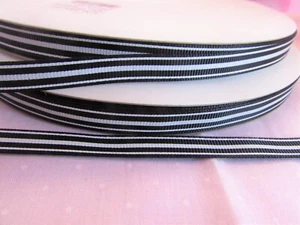 9mm Black and White Ribbon Horizontal Stripe in 2m, 5m, 10m 20m Grosgrain - Picture 1 of 3
