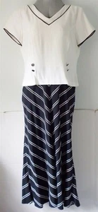 VINTAGE SHERI MARTIN BLACK WHITE STRIPE NAUTICAL SUMMER MAXI DRESS 12 PETITE SS  - Picture 1 of 9