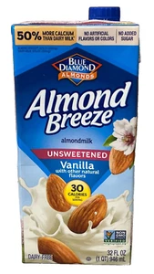 Blue Diamond Almond Breeze Unsweetened Vanilla Dairy Free Almond Milk 32 oz - Picture 1 of 1