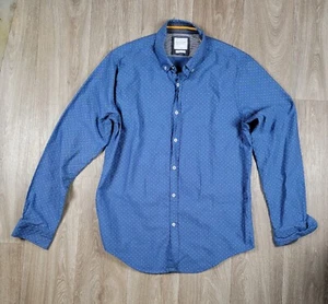 Denim & Flower Ricky Singh Mens Blue Polka Dot Linen Button Shirt Size M - Picture 1 of 6