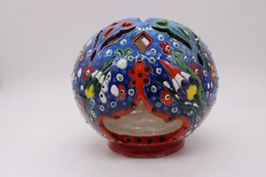 Handmade/ Painted Signed Turkish Ceramic Candle Holder - 4.25" T Gorgeous Colors - Picture 1 of 10