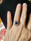 8×6 Blue Natural Sapphire Triple Halo .50ctw Diamond Ring Real 14KWG SIZE 7.5
