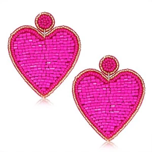 Heart Earrings for Women ValentineOs Day Earrings Beaded Heart Drop Earrings Edg - Picture 1 of 7
