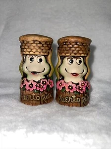Vintage Japanese M.I. Frog Floral Puerto Rico Salt & Pepper Shakers - Picture 1 of 10