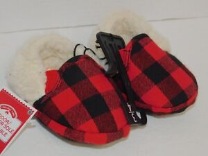 Infant Baby Size 3 4 Slippers Red Black Plaid
