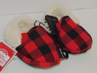 Infant Baby Size 5 6 Slippers Red Black Buffalo Plaid - Image 1 of 4