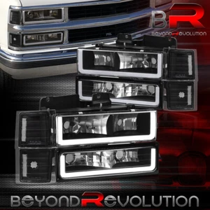 For 1994-1998 C/K C1500 C2500 C3500 LED Tube Black Headlights +Signal Bumper Set - Picture 1 of 10
