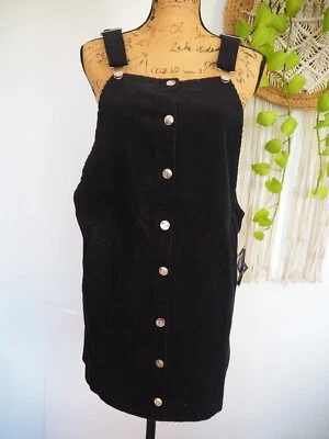 Y2K Black Corduroy Overall Jumper Button Front Mini Dress  Size XS NWT   - Image 1 of 4
