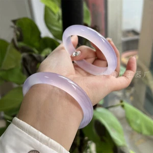 Pulsera de belleza barra redonda fina violeta calcedonia púrpura claro natural - Imagen 1 de 9