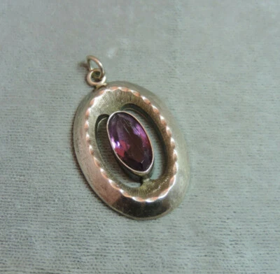 Pendente Ovale Vintage In Argento Con Ametista Viola E Strass Cg 93 - Immagine 1 di 3