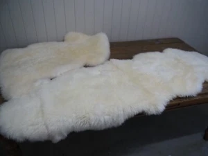 2 x Genuine Sheep Skin Rug - Ivory Sheep skin rug Double Pelt Fur Rug - Picture 1 of 5