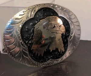 Silversmith Collection Belt Buckle ADM Hand Made Eagle Head Inlay Western Vtg. - Picture 1 of 18