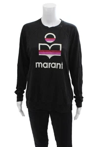 Isabel Marant Etoile Womens Linen Graphic Print Long Sleeve Top Black Size XS - Picture 1 of 6