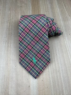 Corbata POLO By Ralph Lauren Diseñador Corbata Roja a Cuadros 100% Seda Hecha en EE. UU. Foto 1 de 4
