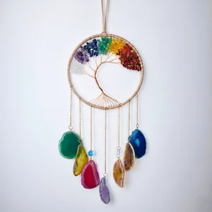 Traumfänger Baum des Lebens mit Chakra Steinen Handarbeit + 2 Geschenke - Bild 1 von 10