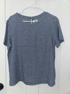 OLD NAVY WOMEN'S TOP SIZE LARGE BLUE WHITE CHECKED, SHORT SLEEVES - Picture 1 of 4