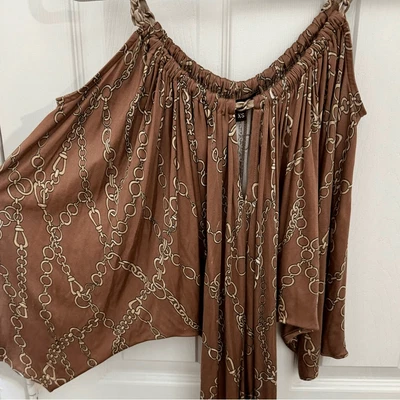 Top manga murciélago estampado cadena Sky Brand Y2K talla XS marrón dorado fluido Foto 1 de 4