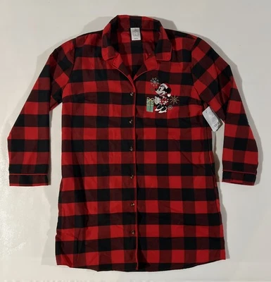 Disney Plaid Check Ricamato Minnie Mouse Natale Pigiama Camicia Donna Med - Immagine 1 di 4