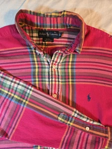 Camicia uomo Ralph Lauren grande rosa a quadri Blake con bottoni maniche lunghe - Foto 1 di 11