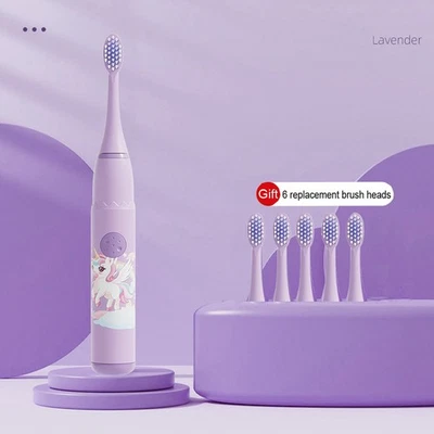 Lindo cepillo de dientes eléctrico para niños dibujos animados niños con cabezal de repuesto recargable Foto 1 de 4