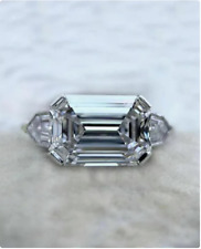 2 Ct White Emerald Cut Three Stone Moissanite Ring, In 925 Sterling Silver