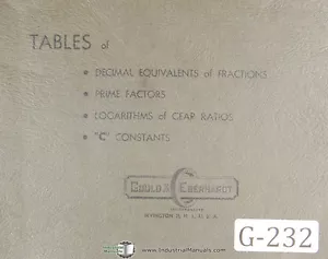 Gould & Eberhardt Tabella dei Decimali Frazioni Logaritmi Costanti Manuale 1940 - Foto 1 di 3