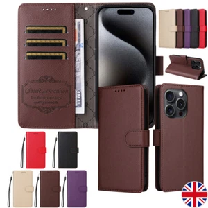 For iPhone 16 15 14 13 12 11 Case Wallet RFID Blocking Leather Shockproof Cover - Picture 1 of 62