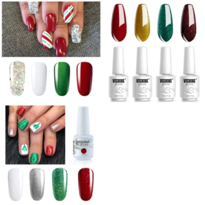 Gel nail polish Vishine Set of 4 x 8ml bottles Christmas Colours Glitter Sparkle