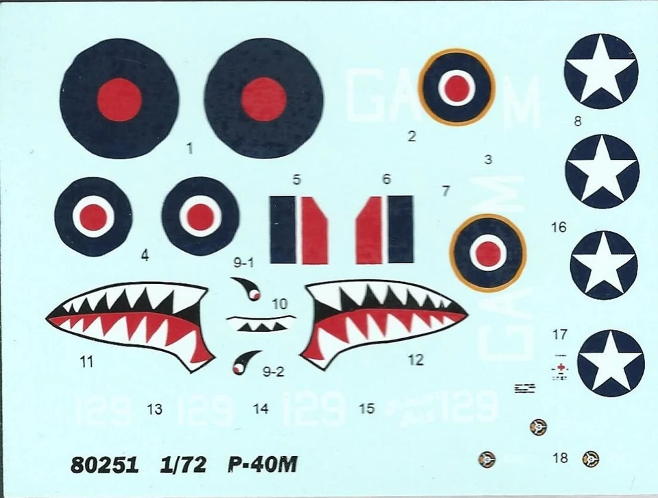 CURTISS P-40M 40 M WARHAWK 1/72 DECALS DA KIT HOBBYBOSS - 93x70mm ca. - Immagine 1 di 1