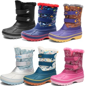 Kid Boy Girl Snow Boots Insulated Waterproof Hook Loop Fur-Lined Winter Ski Boot - Picture 1 of 24