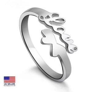 Fashion Women 925 Sterling Silver Ring Simple LOVE Letter Girl Wedding 1991 - Picture 1 of 2