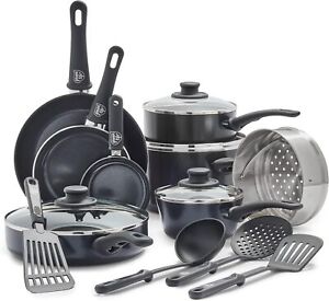 GreenLife Soft Grip Healthy Ceramic Nonstick 16 16 Piece Cookware Set, Black