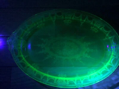 Uranium Vaseline Green Cameo Ballerina 12" Closed Handles Platter chips handles - Image 1 of 4