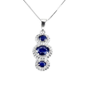 Heated Blue Sapphire White Topaz Gemstone 925 Sterling Silver Jewelry Necklace