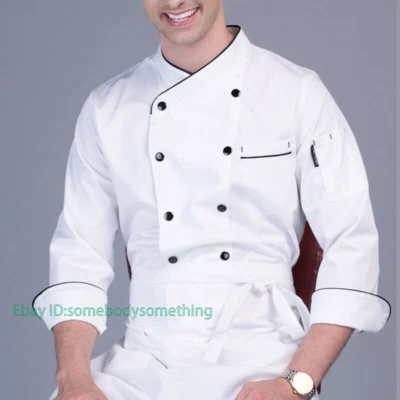 Mens Chef Jacket Double-Breasted Long Sleeve Cook Kitchen Workwear Coat M-4Xl - Image 1 of 4