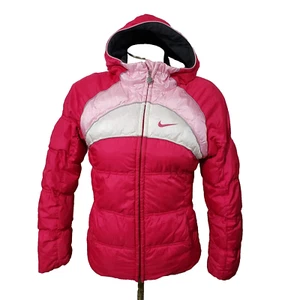 Vtg Nike Athletic Pink/Gray  Reversible Puffer Jacket Coat Hooded Youth L (14US) - Picture 1 of 17