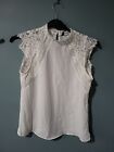 New Look Size 6 White Lace Cap Sleeve Blouse Top (524/101)