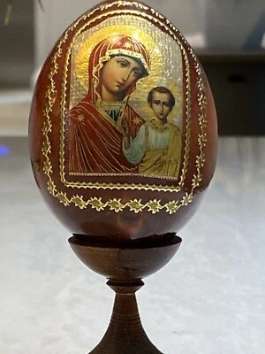 Vintage Hand crafted & painted egg piece of Art Made Out of Wood Unique! - Image 1 of 4