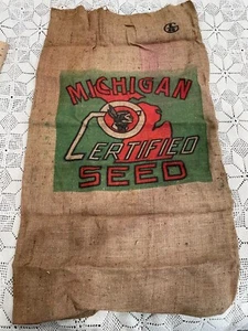 Vintage Michigan Chief Certified Seed Burlap Bag, 23” x 40” - Picture 1 of 8