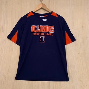 VTG Illinois Illini Shirt Youth 16/18 Blue Short Sleeve Boy's Pullover Y2K - Picture 1 of 17